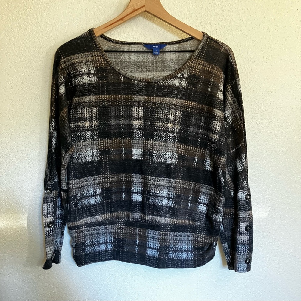 Apt. 9 Brown Plaid Sweater Top Size S
